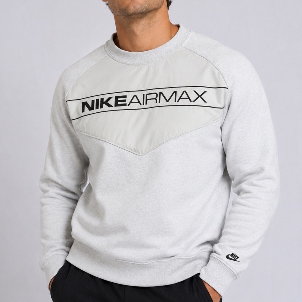 Nike Air Max Crewneck Sweatshirt Mens XXL Grey Nylon Overlay Graphic Pullover